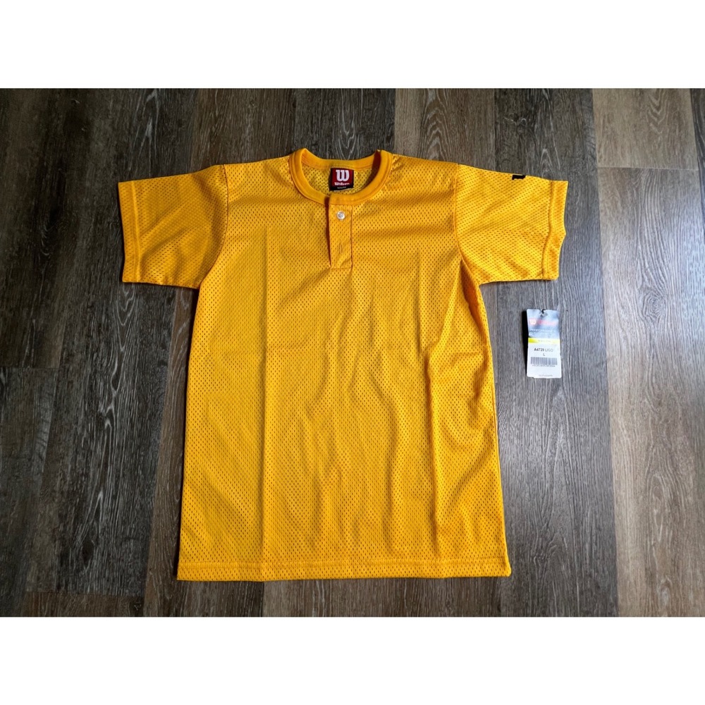 Wilson‎ Baseball Jersey Youth Large Gold Mesh Performance Henley A4728 L/G